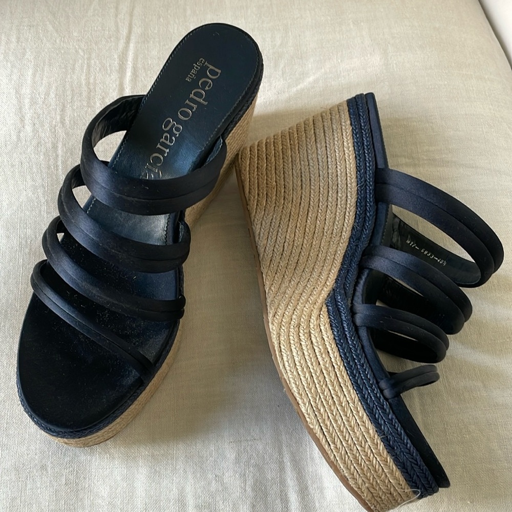 Pedro Garcia blue satin wedges. New.